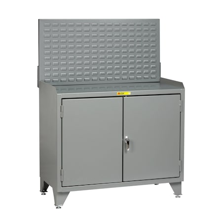 Little Giant Counter Height Bench Cabinet, 36"W, Solid Doors, Steel Top, Louvered MB3LL-2D-2436LP